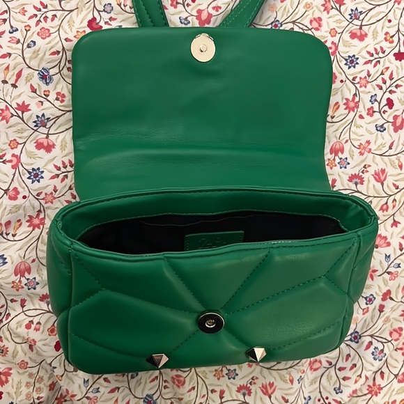 Zara Green Studded Quilted Handbag - Picture 4 of 6